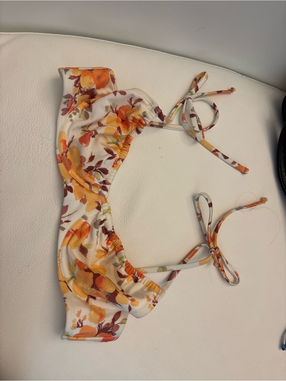 Abercrombie & Fitch White Floral Bikini Top with Orange and Yellow Flowers - Picture 1 of 2